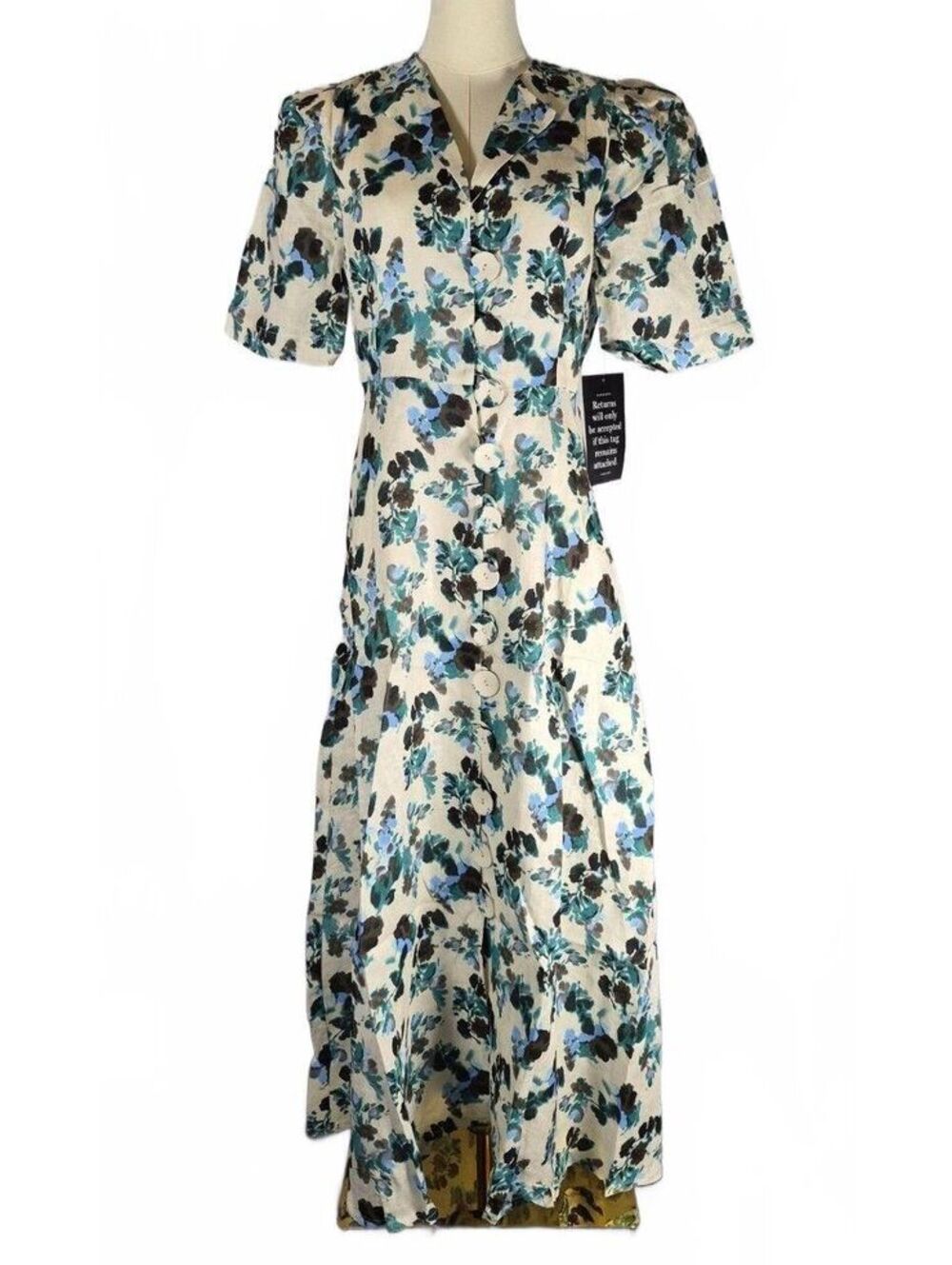 NWT Tuckernuck Blue Blooms Linen Floral Midi Dress S